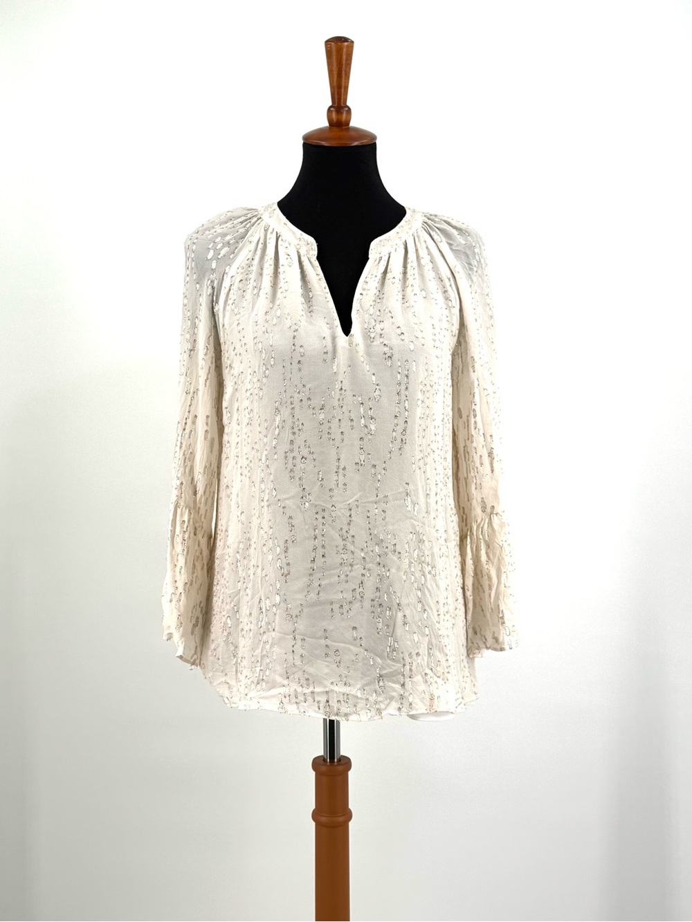 Lilly Pulitzer Cream Silk Gold Metallic Blouse Size M